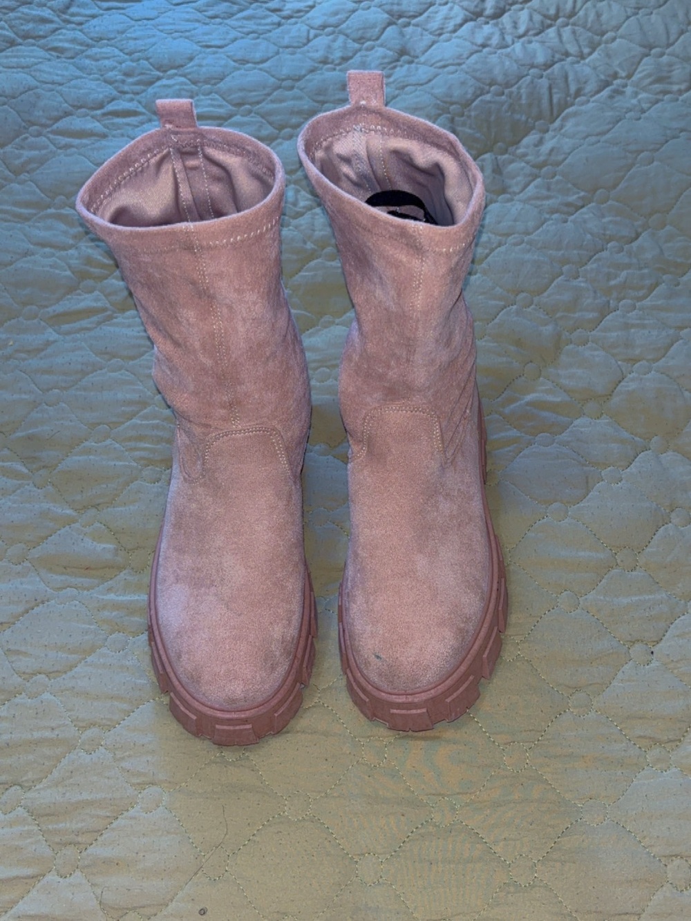 Fashion Nova Dusty Pink Suede Lace-Up Chunky Sole Boots